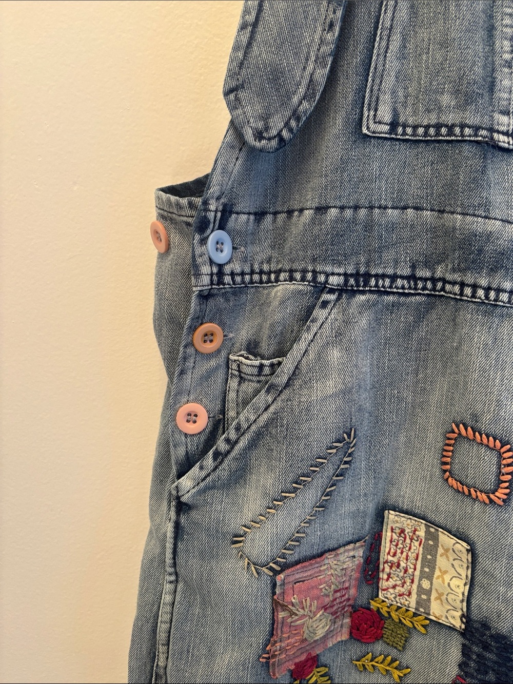 Blue Velvet | Light Blue Embroidered Denim One-Piece Overalls Sz M - Picture 9 of 17